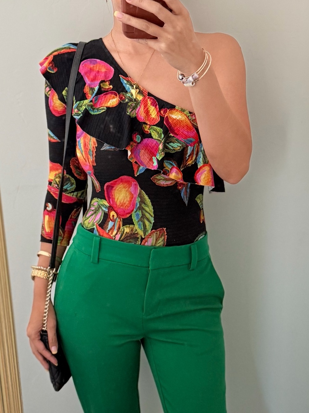 FARM Rio | One Shoulder Ruffle Cashew Bodysuit Tropical